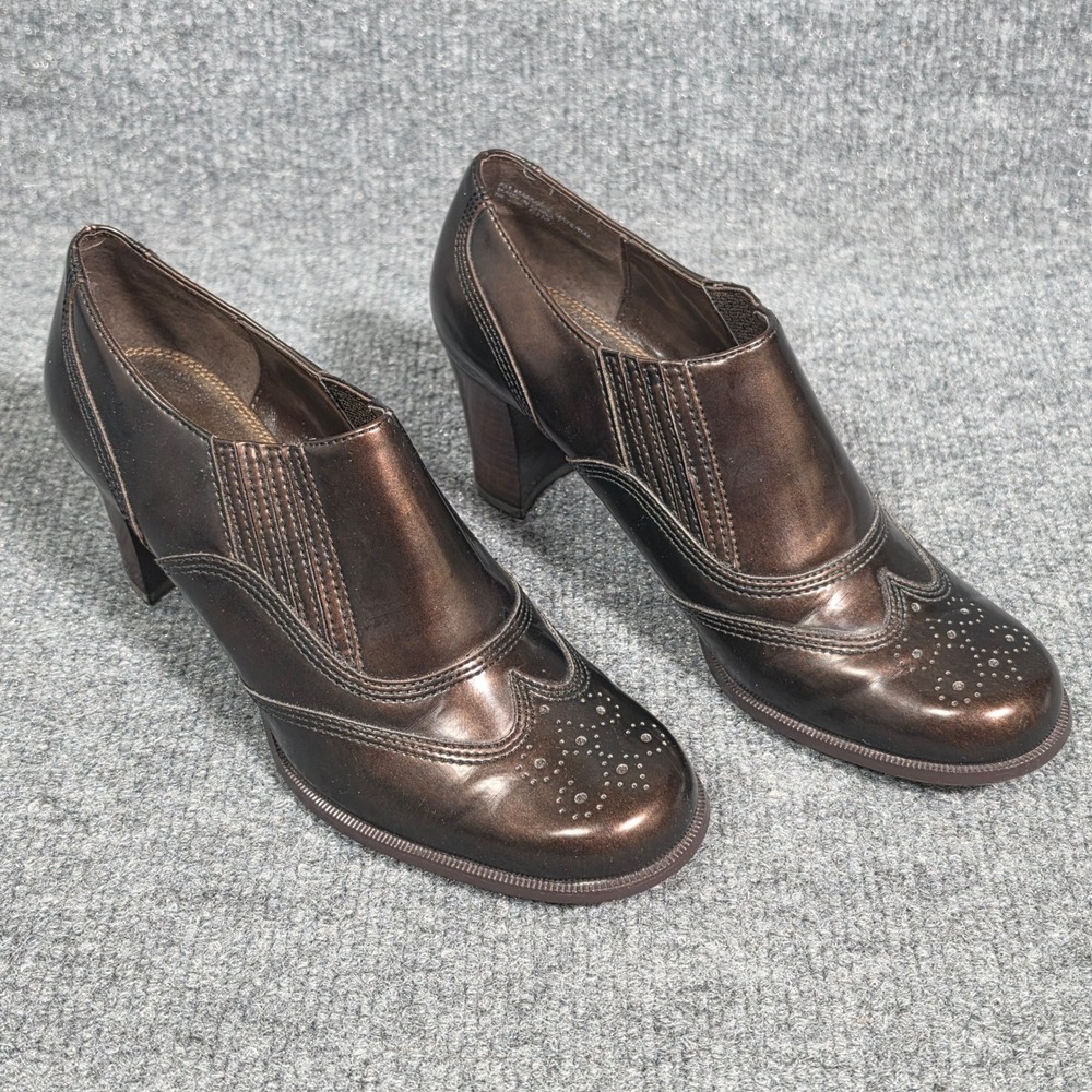 Etienne Aigner Nessie Bronze Metallic Wingtip Shooties Block Heel Womens 6.5M